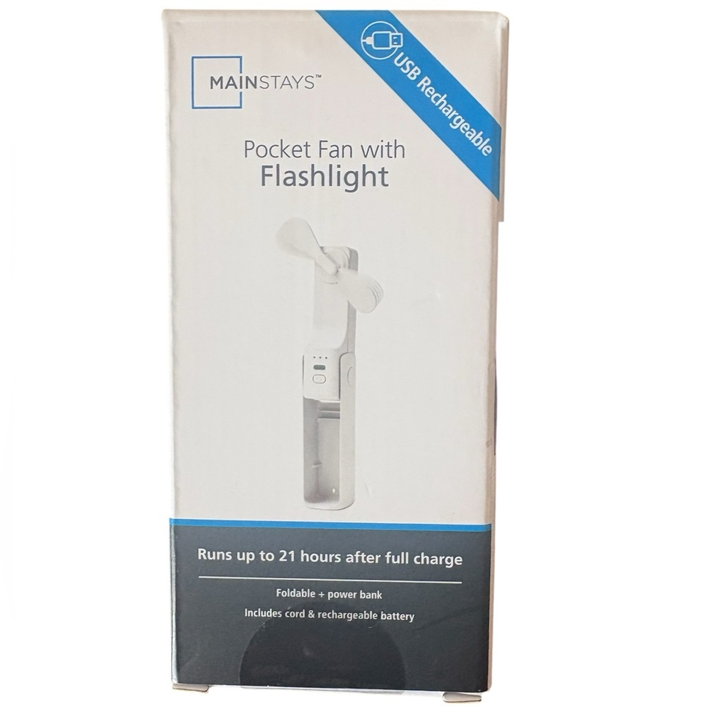 Mainstays White Pocket Fan with Flashlight